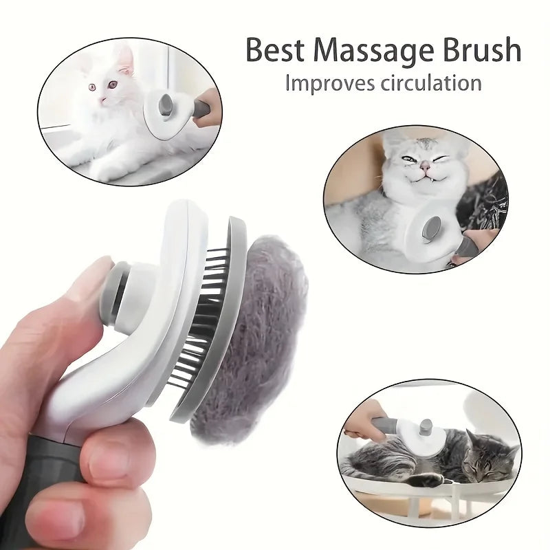 One-Click Pet Hair Removal Comb for Effortless Grooming of Dogs and Cats - Automatic Floating Slicker Brush