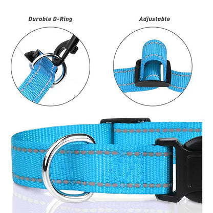 Adjustable Reflective Nylon Pet Collar for Dogs and Cats - Anti-Slip, Anti-Choke, Durable Walking Accessory