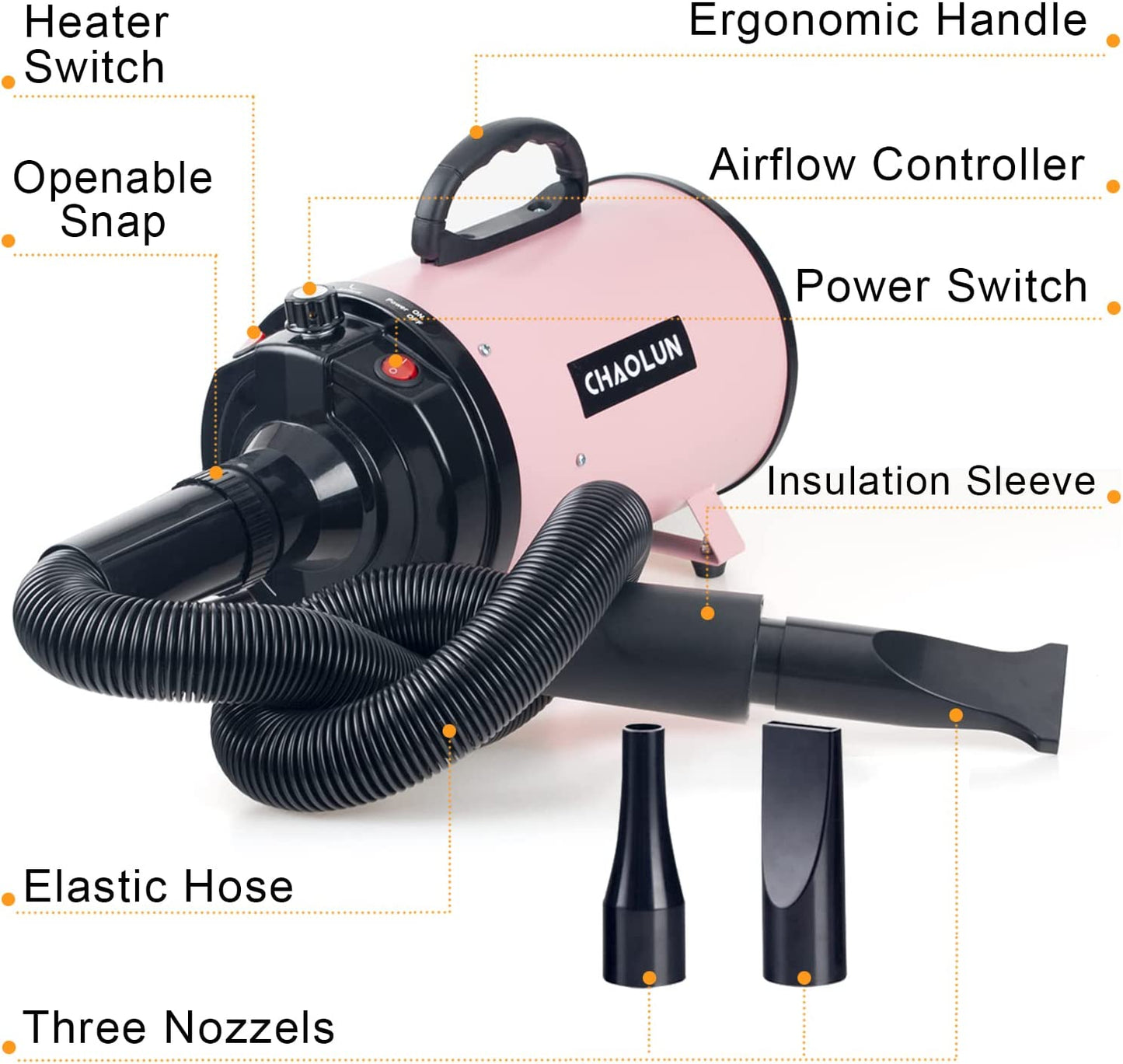 Professional Pet Grooming Dog Dryer with Heater - Pink