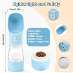 Portable Dog Water Bottle with Food Compartment - Dishwasher Safe Blue | 3-in-1 Pet Drinking Solution for Outdoor Activities | BPA-Free Leak-Proof Dispenser with Bowl