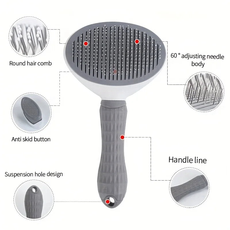 One-Click Pet Hair Removal Comb for Effortless Grooming of Dogs and Cats - Automatic Floating Slicker Brush