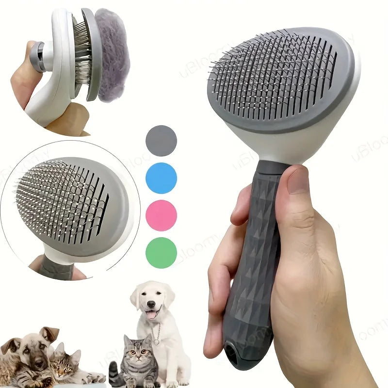 One-Click Pet Hair Removal Comb for Effortless Grooming of Dogs and Cats - Automatic Floating Slicker Brush
