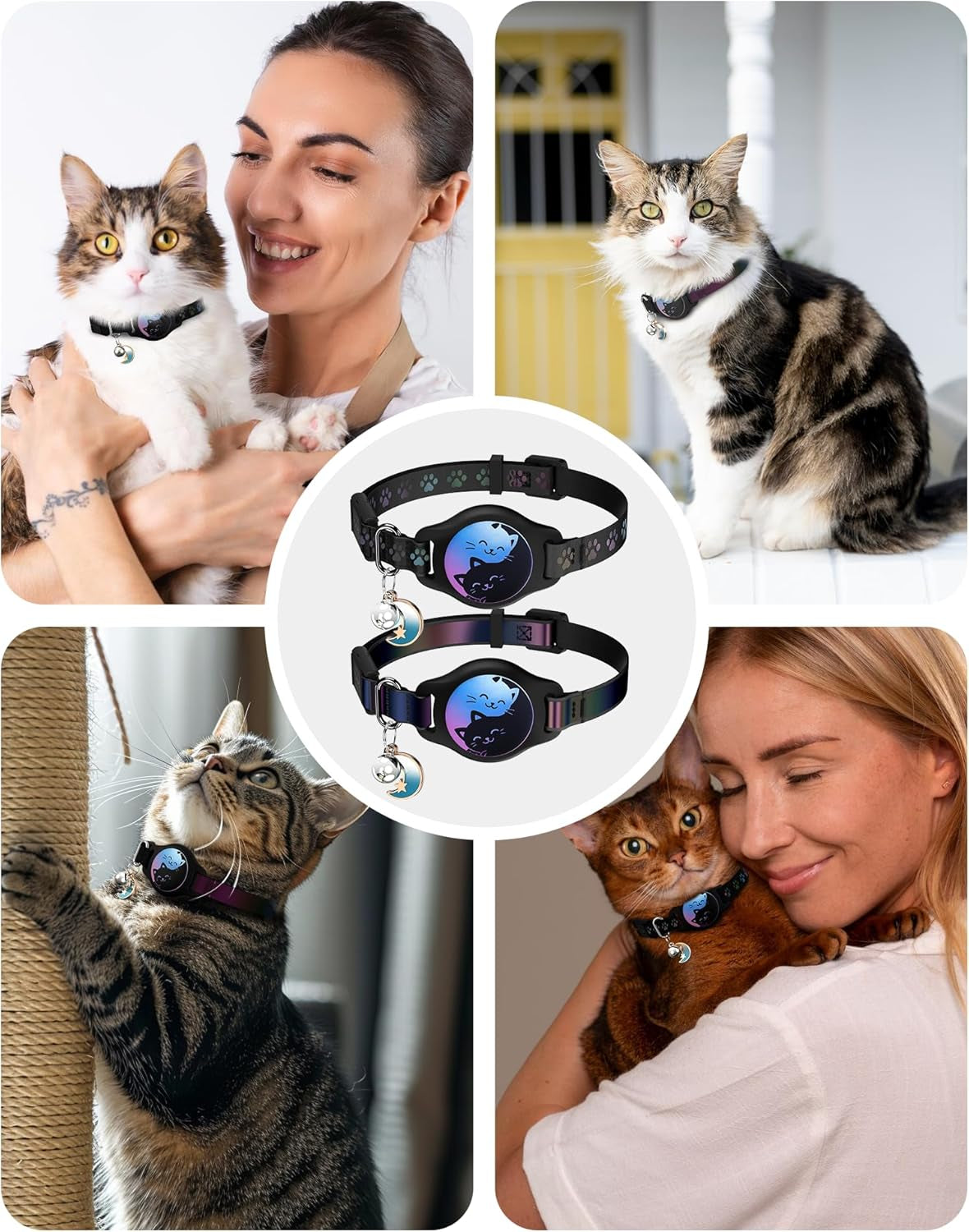 Breakaway Cat Collar with Airtag Holder - 2 Pack Reflective Waterproof Design with Bell, Adjustable 8-12 Inches, Lightweight and Comfortable Tracking Solution
