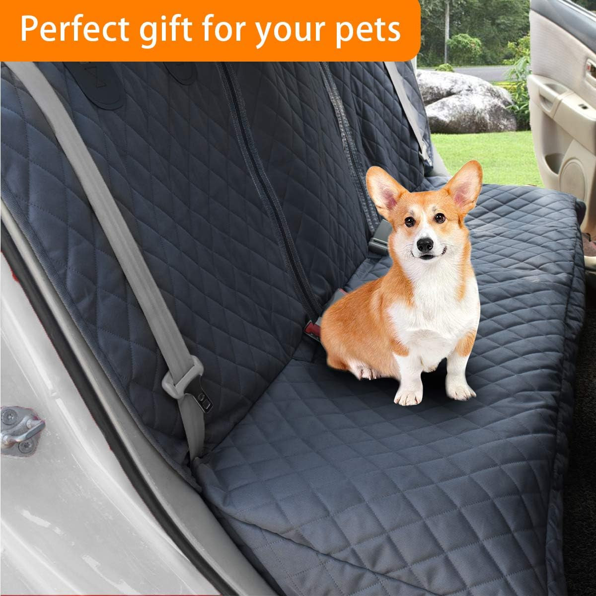 Premium Waterproof Dog Car Seat Cover with Side Flaps for Cars, Trucks, and SUVs - Non-Slip Backseat Protection