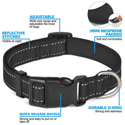 Adjustable Reflective Nylon Pet Collar for Dogs and Cats - Anti-Slip, Anti-Choke, Durable Walking Accessory