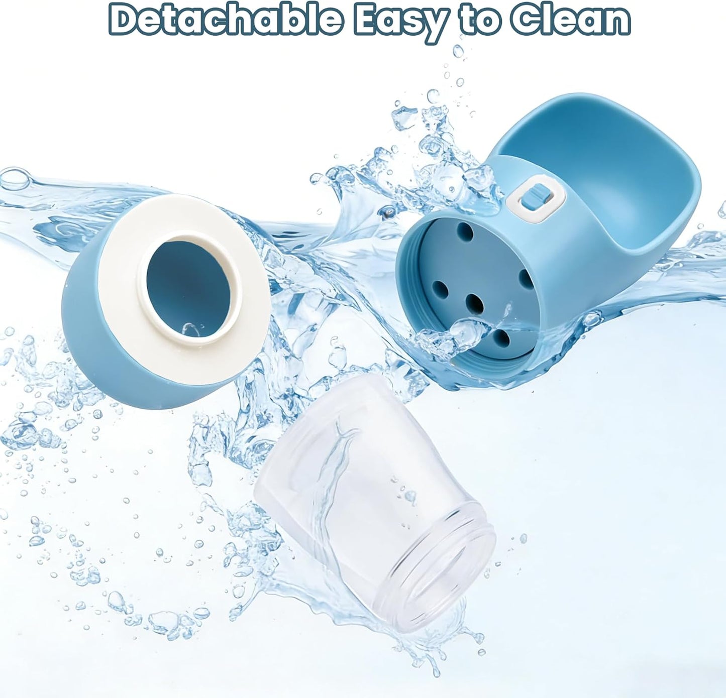 Portable Dog Water Bottle with Food Compartment - Dishwasher Safe Blue | 3-in-1 Pet Drinking Solution for Outdoor Activities | BPA-Free Leak-Proof Dispenser with Bowl