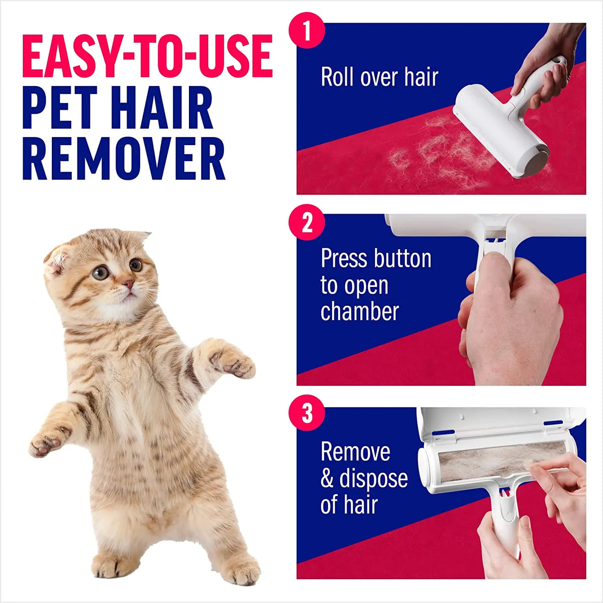 Pet Hair Remover Roller - Effortless Self-Cleaning Fur Removal Tool for Dogs & Cats - Ideal for Furniture Cleaning