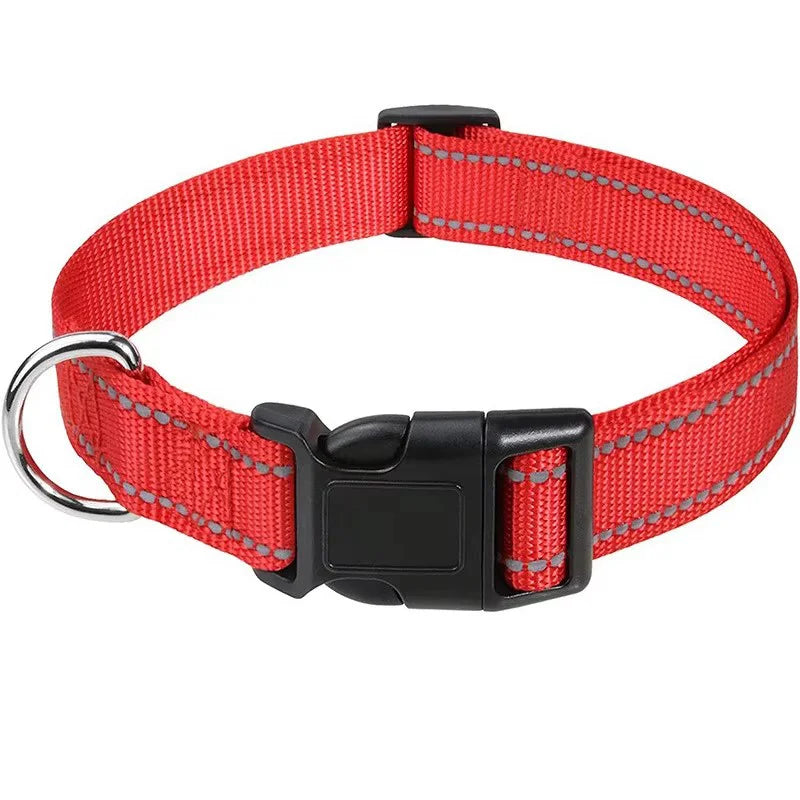 Adjustable Reflective Nylon Pet Collar for Dogs and Cats - Anti-Slip, Anti-Choke, Durable Walking Accessory