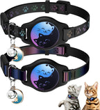 Breakaway Cat Collar with Airtag Holder - 2 Pack Reflective Waterproof Design with Bell, Adjustable 8-12 Inches, Lightweight and Comfortable Tracking Solution
