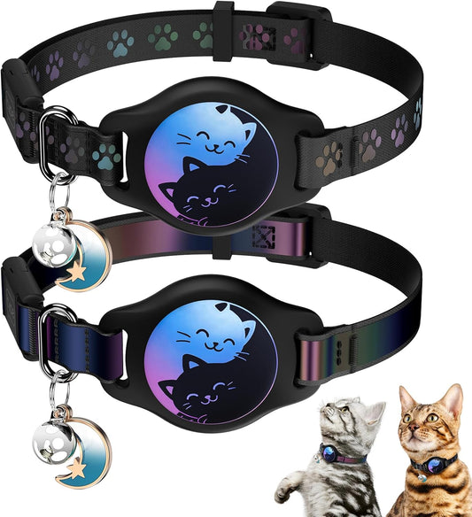 Breakaway Cat Collar with Airtag Holder - 2 Pack Reflective Waterproof Design with Bell, Adjustable 8-12 Inches, Lightweight and Comfortable Tracking Solution