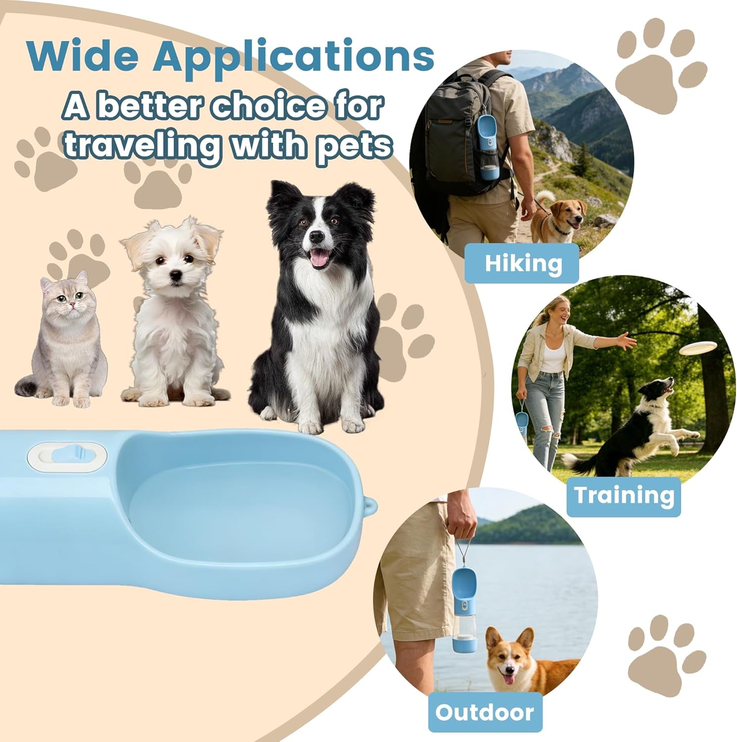 Portable Dog Water Bottle with Food Compartment - Dishwasher Safe Blue | 3-in-1 Pet Drinking Solution for Outdoor Activities | BPA-Free Leak-Proof Dispenser with Bowl