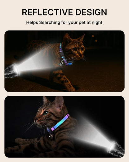 Breakaway Cat Collar with Airtag Holder - 2 Pack Reflective Waterproof Design with Bell, Adjustable 8-12 Inches, Lightweight and Comfortable Tracking Solution