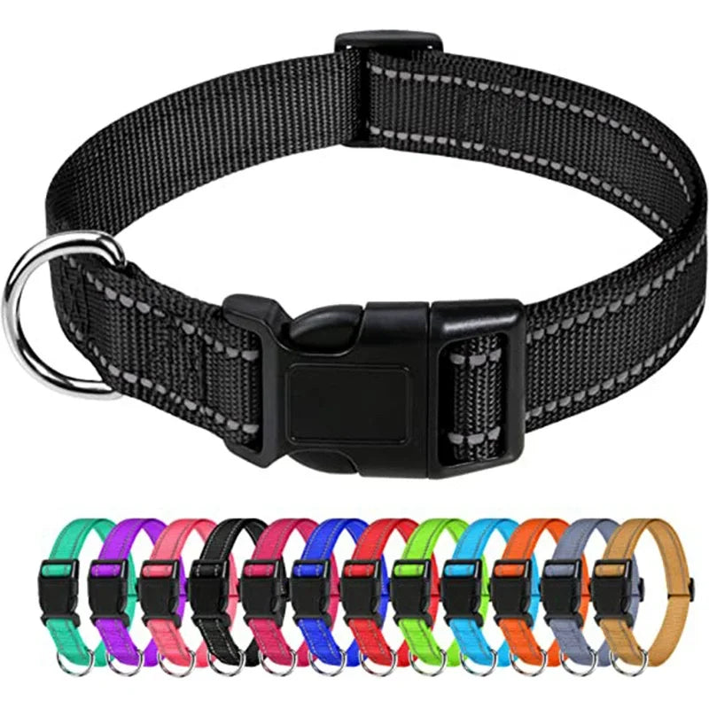 Adjustable Reflective Nylon Pet Collar for Dogs and Cats - Anti-Slip, Anti-Choke, Durable Walking Accessory