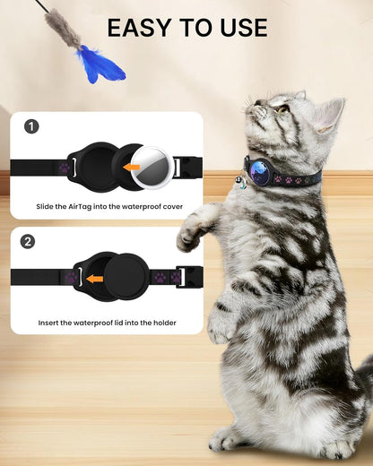 Breakaway Cat Collar with Airtag Holder - 2 Pack Reflective Waterproof Design with Bell, Adjustable 8-12 Inches, Lightweight and Comfortable Tracking Solution