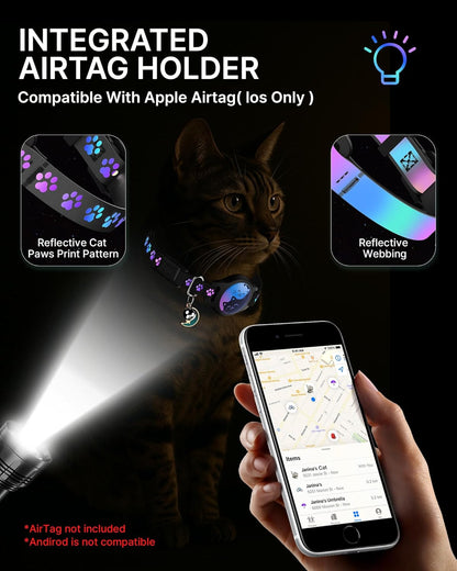 Breakaway Cat Collar with Airtag Holder - 2 Pack Reflective Waterproof Design with Bell, Adjustable 8-12 Inches, Lightweight and Comfortable Tracking Solution