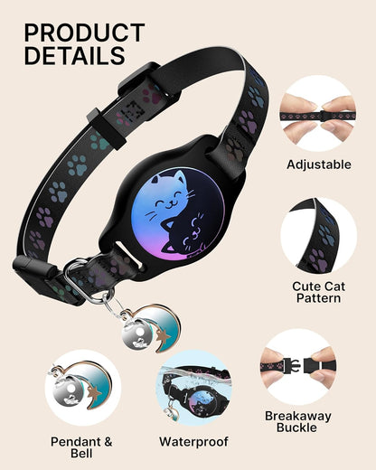 Breakaway Cat Collar with Airtag Holder - 2 Pack Reflective Waterproof Design with Bell, Adjustable 8-12 Inches, Lightweight and Comfortable Tracking Solution