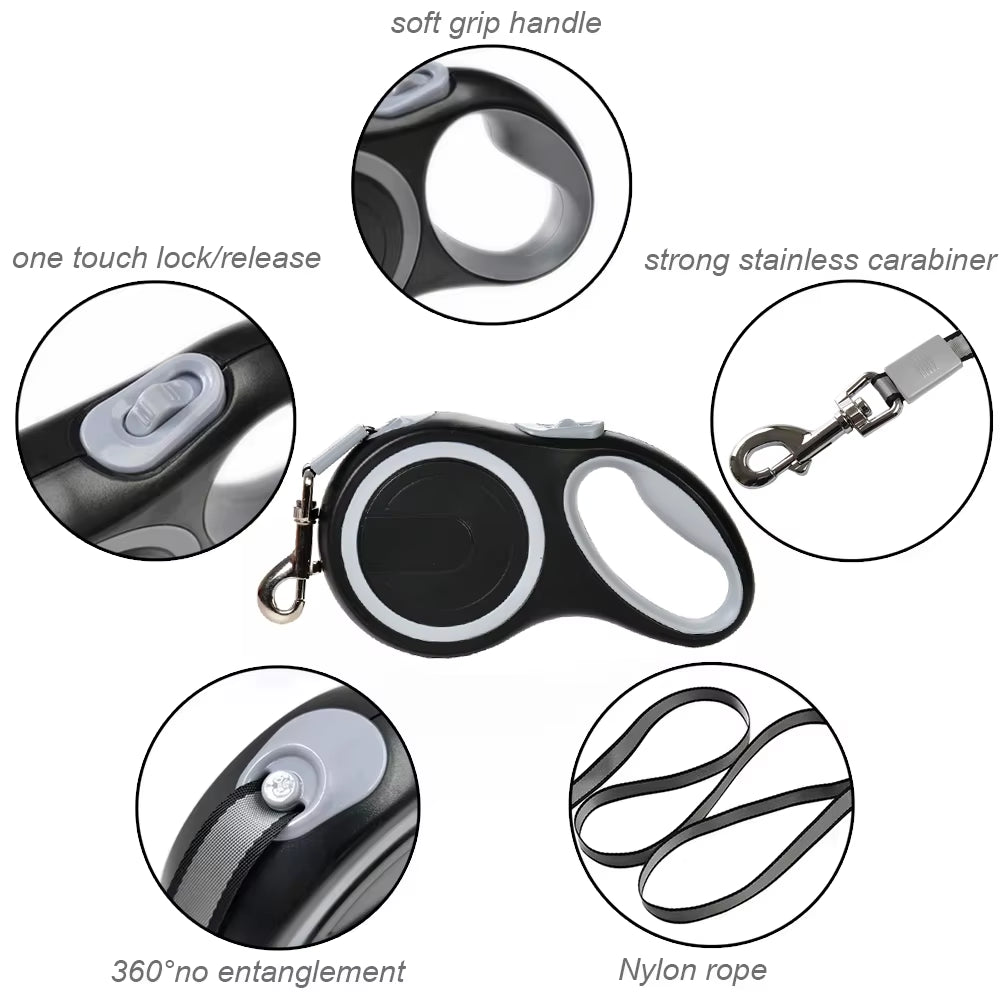 Durable Nylon Retractable Leash for Large Dogs - Automatic Extending Walking Lead
