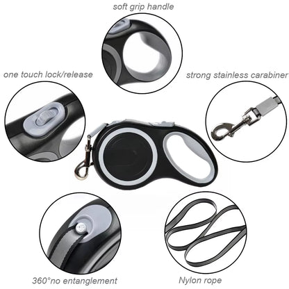 Durable Nylon Retractable Leash for Large Dogs - Automatic Extending Walking Lead