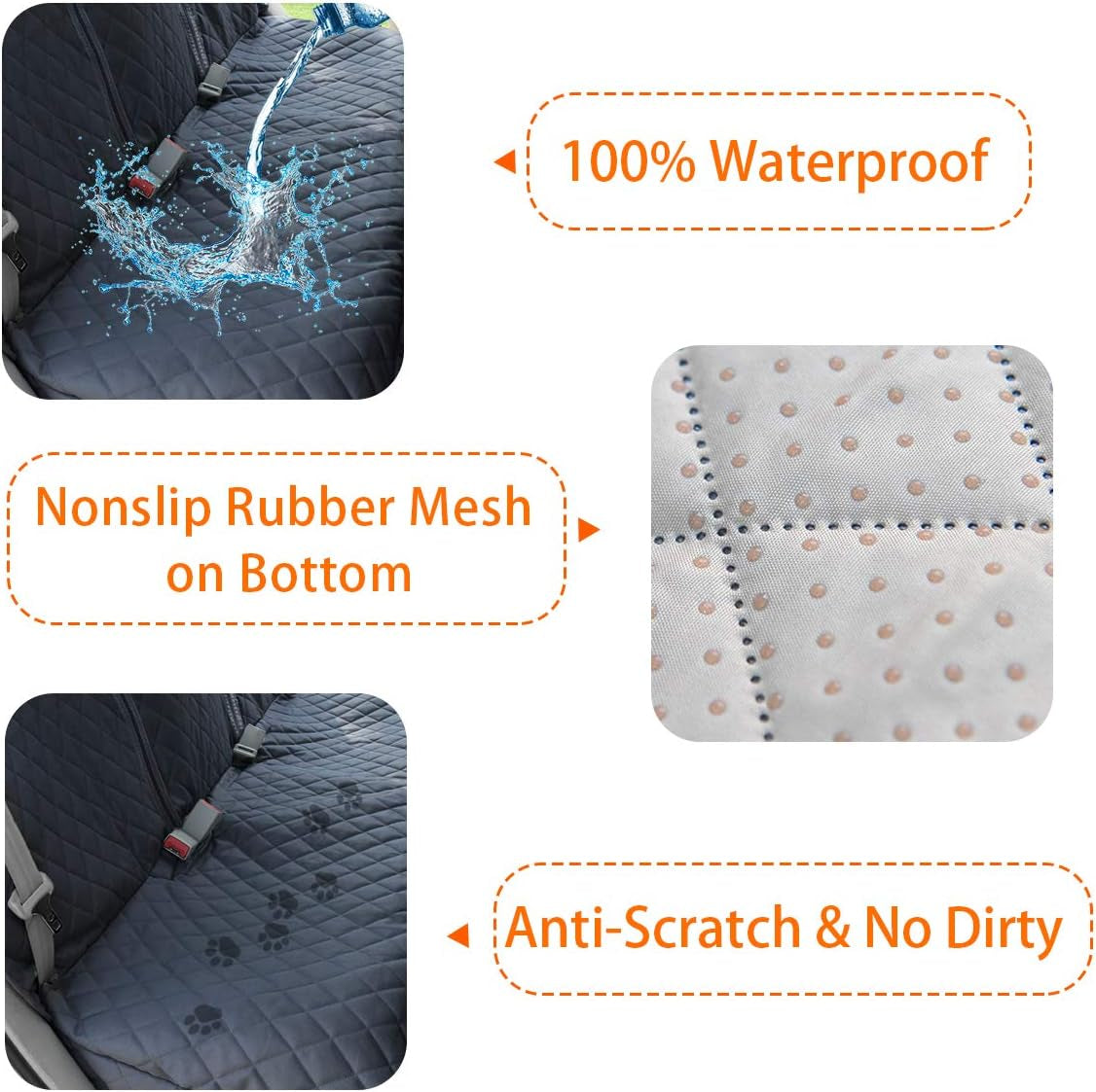 Premium Waterproof Dog Car Seat Cover with Side Flaps for Cars, Trucks, and SUVs - Non-Slip Backseat Protection