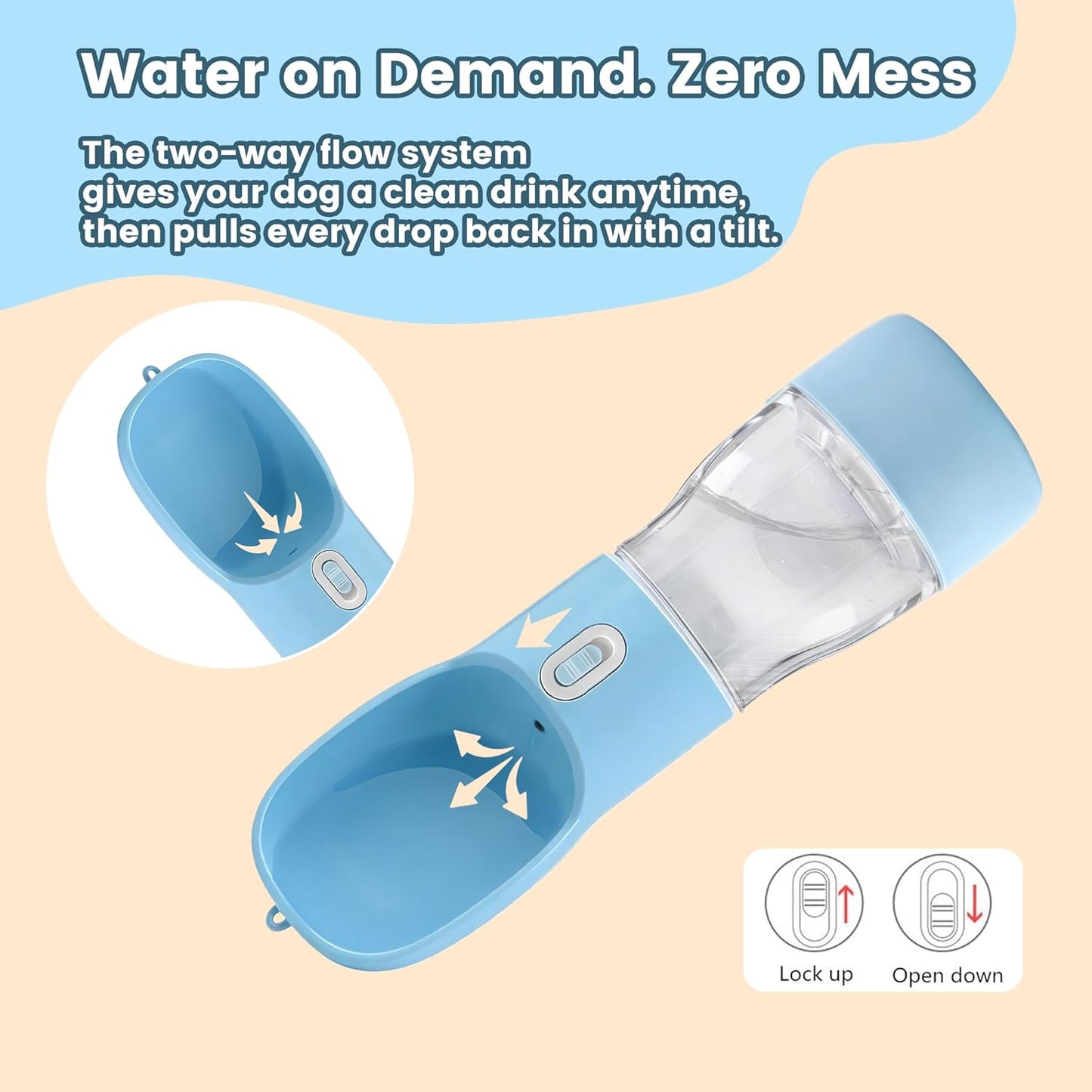 Portable Dog Water Bottle with Food Compartment - Dishwasher Safe Blue | 3-in-1 Pet Drinking Solution for Outdoor Activities | BPA-Free Leak-Proof Dispenser with Bowl